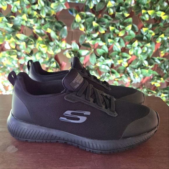 Skechers Work Squad Black Slip Resistant Non Tie Laces Safety Shoes Womens 6.5 - Picture 1 of 13